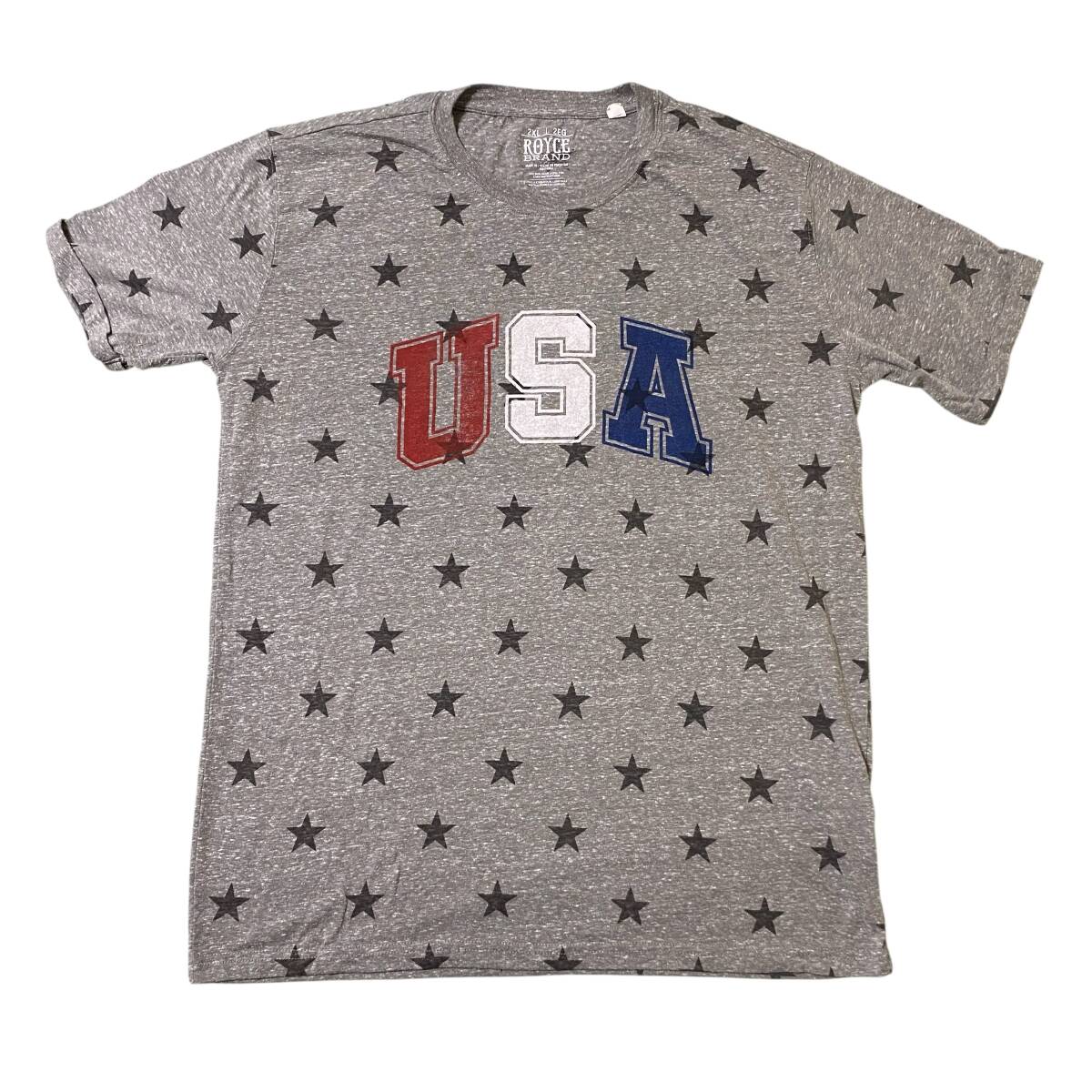 アメリカ古着 USA 星 総柄 半袖 Tシャツ 2XL ビッグサイズ US古着 クルーネック グレー 【I1977】拍卖