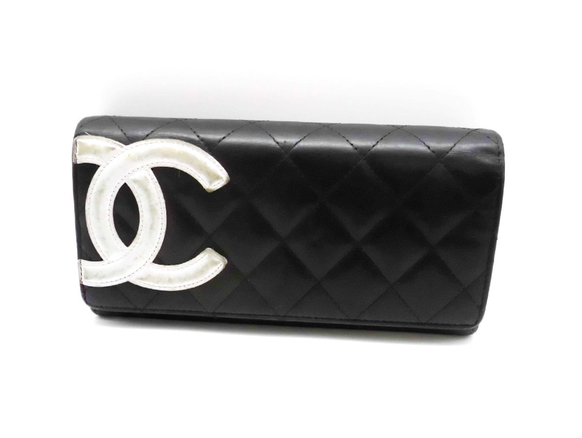 □CHANEL シャネル カンボンライン ラムスキン ココマーク 二つ折り 長財布 財布 ファスナー引き手欠品□/F拍卖