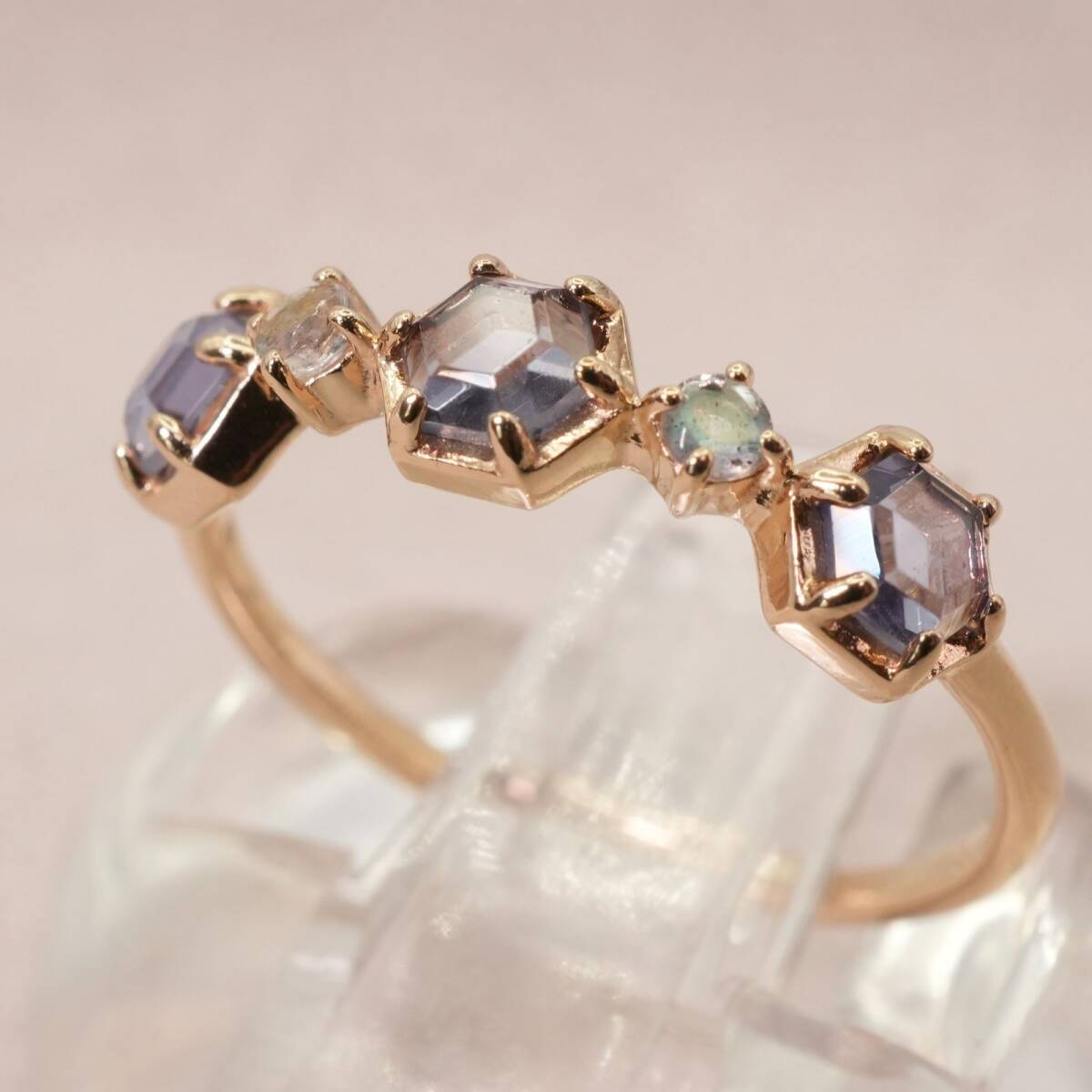 アガット アイオライト×ラブラドライト K10 リング/24-2719S拍卖