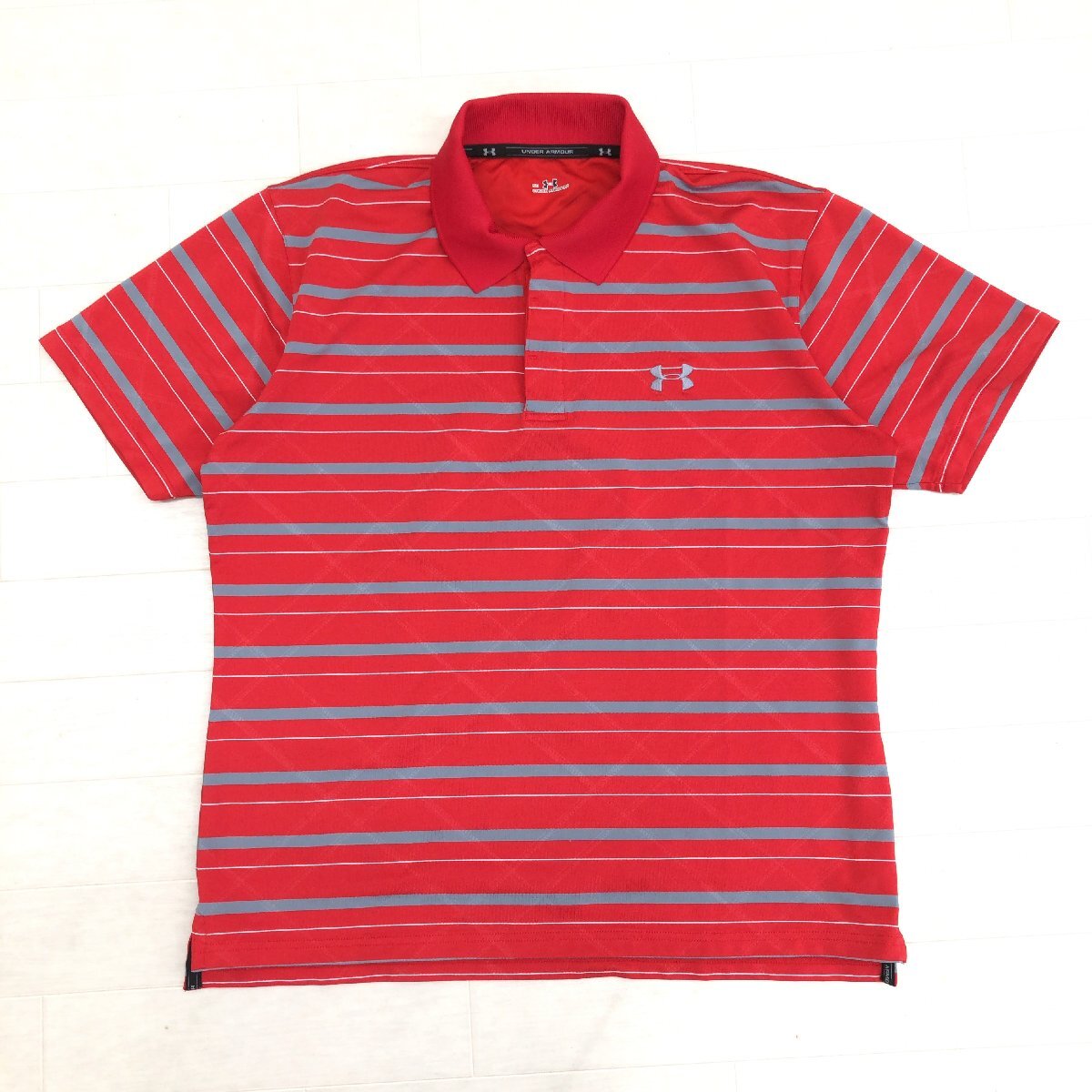 美品 UNDER ARMOUR アンダーアーマー 吸水速乾 ドライ ストレッチ ゴルフシャツ M 赤 レッド 半袖 ポロシャツ ゴルフウェア メンズ 紳士拍卖