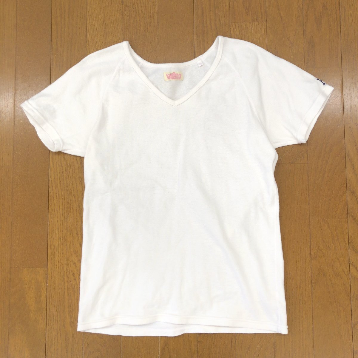 HR MARKET ハリウッドランチマーケット ストレッチ フライス Vネック 半袖 Tシャツ 2(M) 白 日本製 カットソー レディース ハリラン 婦人拍卖