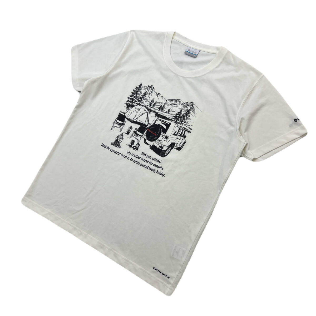 コロンビア 半袖 Tシャツ ホワイト 白 メンズ Mサイズ 【 アウトドアに キャンププリント 】 COLUMBIA ●DJ322拍卖