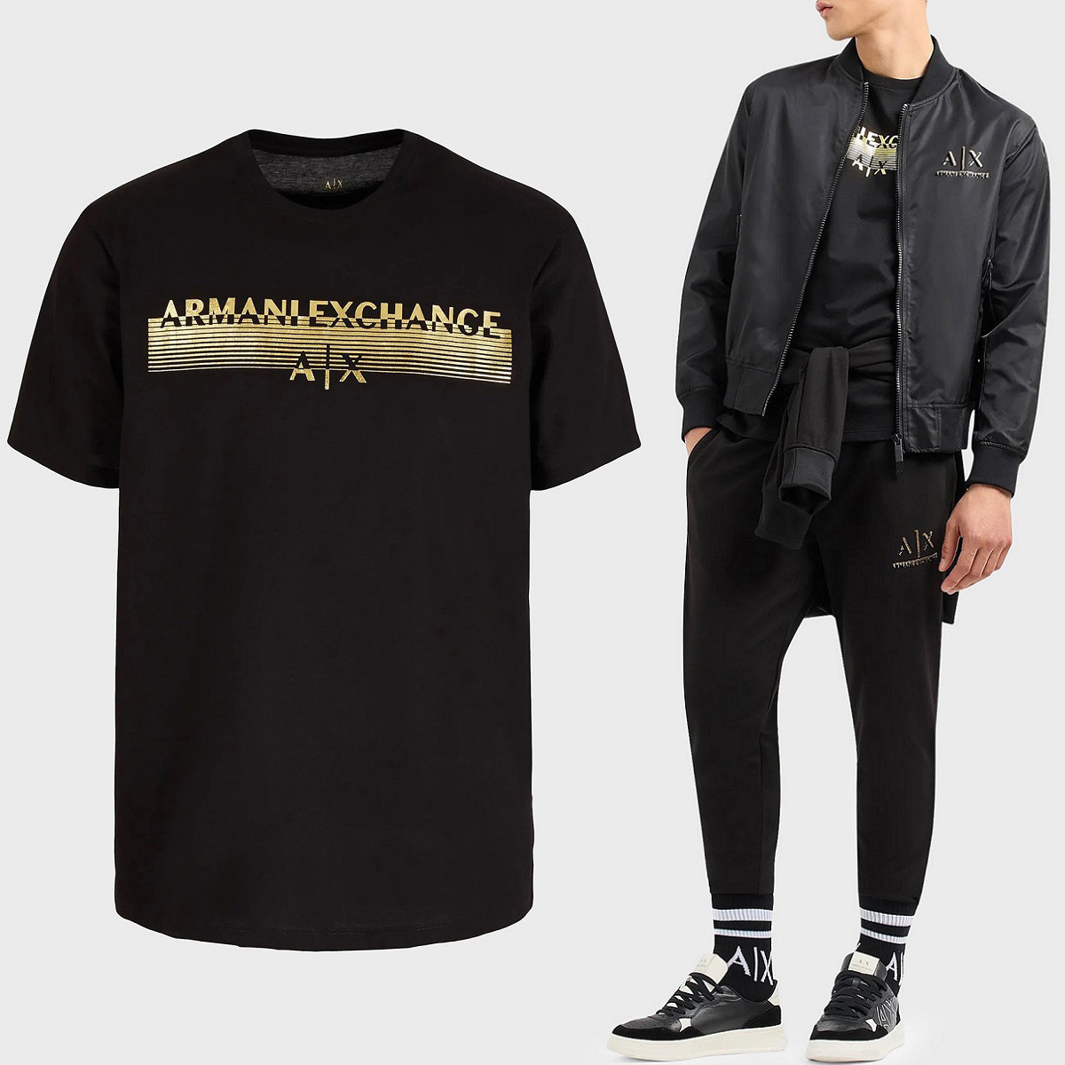 送料無料 8 ARMANI EXCHANGE アルマーニ エクスチェンジ 3DZTSD ZJ9AZ 1200 ブラック Tシャツ クールネック 半袖 size S拍卖