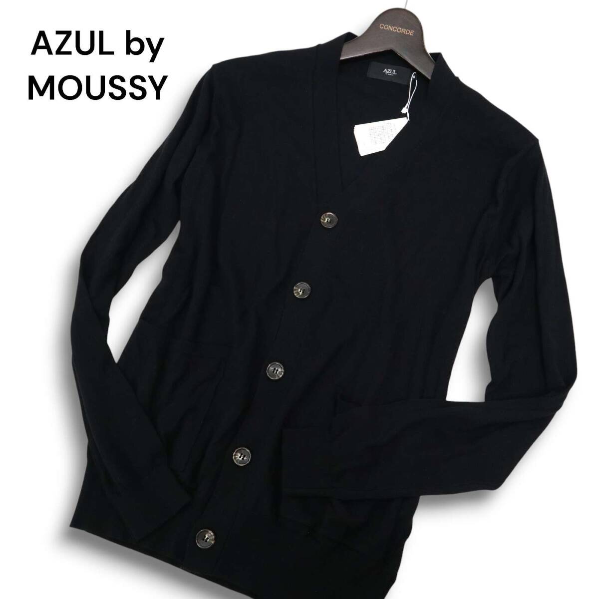 【新品 未使用】 AZUL by MOUSSY アズール マウジー 通年 Vネック ニット カーディガン Sz.M メンズ 黒拍卖