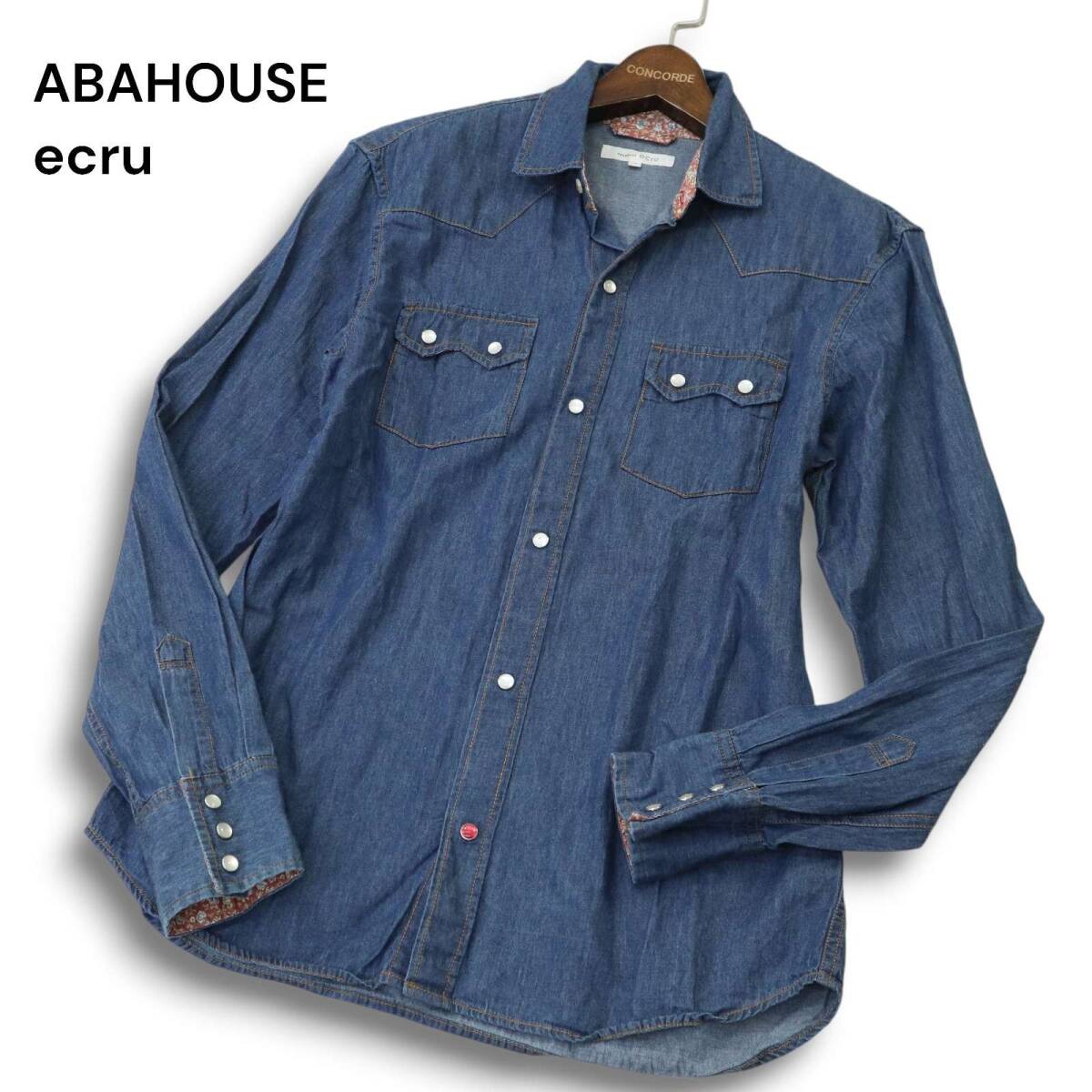 ABAHOUSE ecru アバハウス エクリュ 通年 スリム★ 長袖 デニム シャンブレー ウエスタン シャツ Sz.4 メンズ拍卖