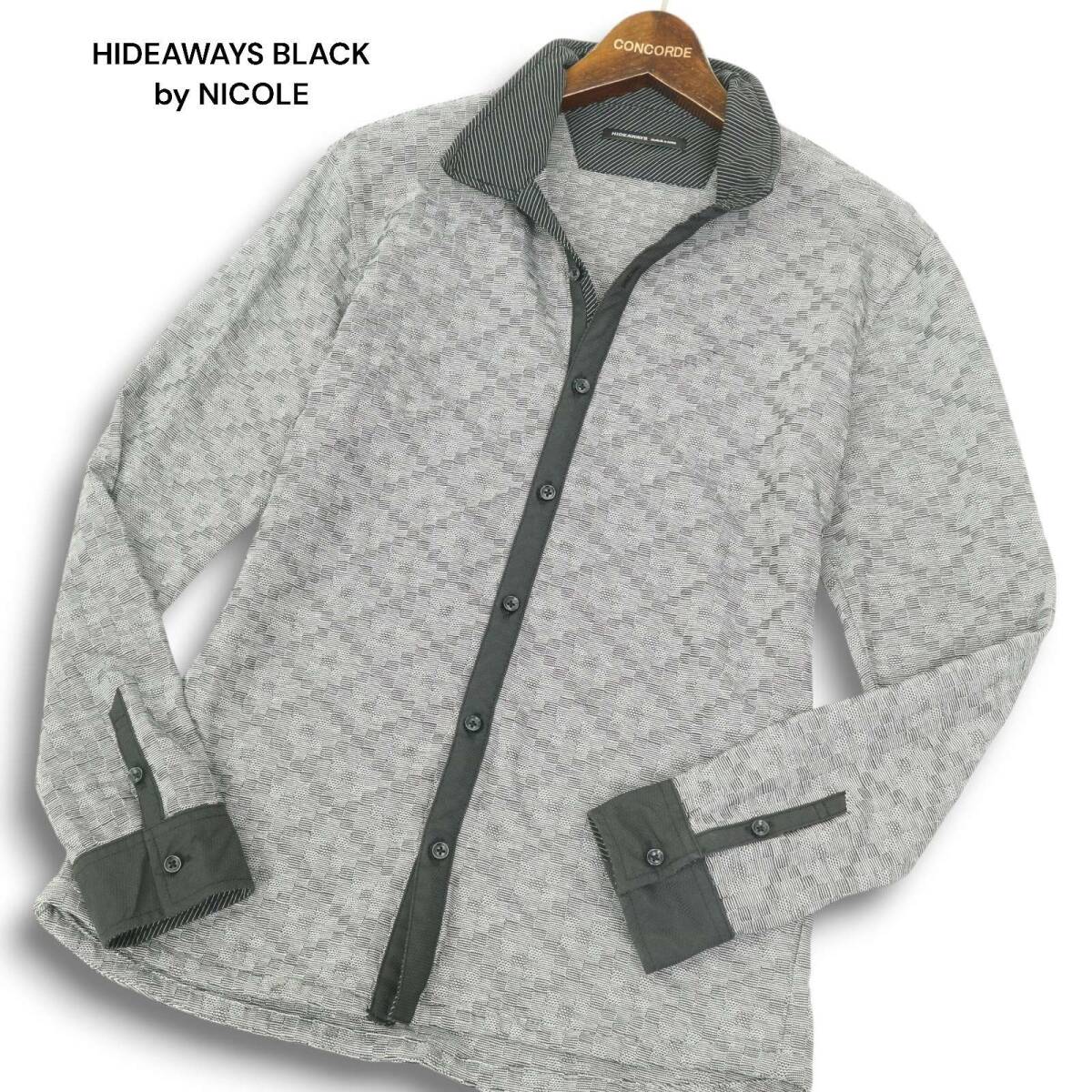 21ss HIDEAWAYS BLACK by NICOLE ハイダウェイ ニコル 通年 長袖 市松柄 ジャカード カットソー シャツ Sz.46 メンズ拍卖