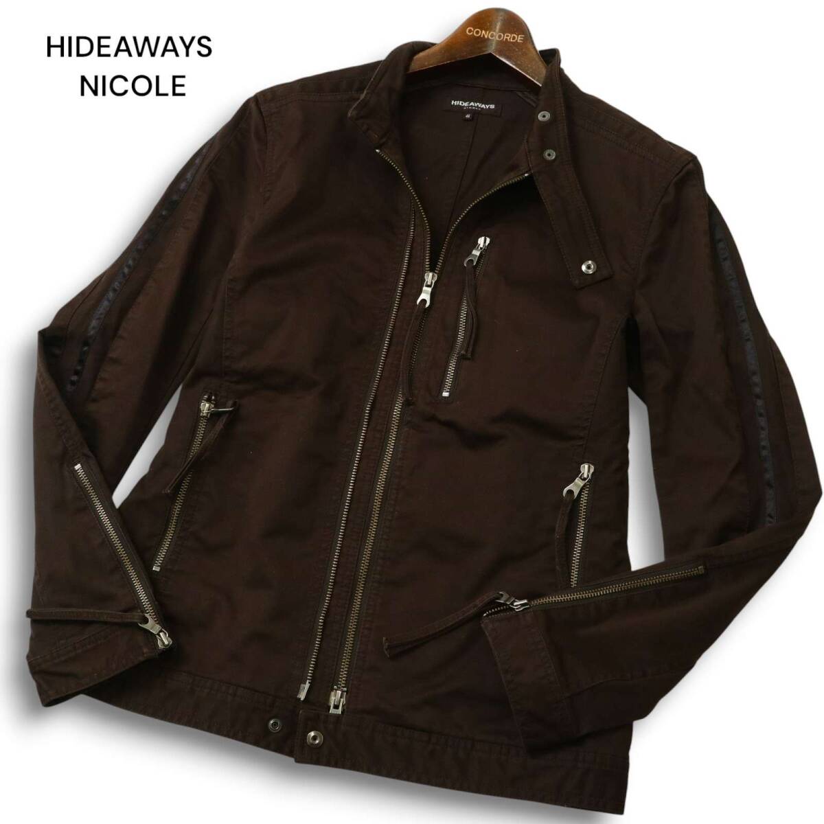 HIDEAWAYS NICOLE ハイダウェイ ニコル 通年 ジップ★ シングル ライダース ジャケット ブルゾン Sz.46 メンズ拍卖