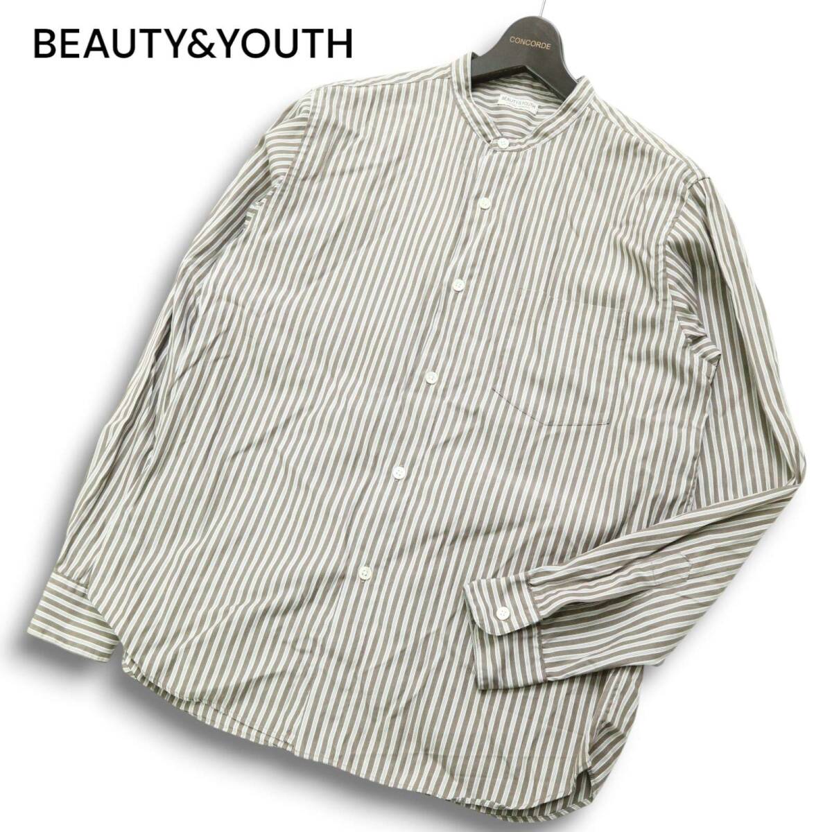 BEAUTY&YOUTH ユナイテッドアローズ 通年★ ストライプ 長袖 バンドカラー シャツ Sz.L メンズ拍卖