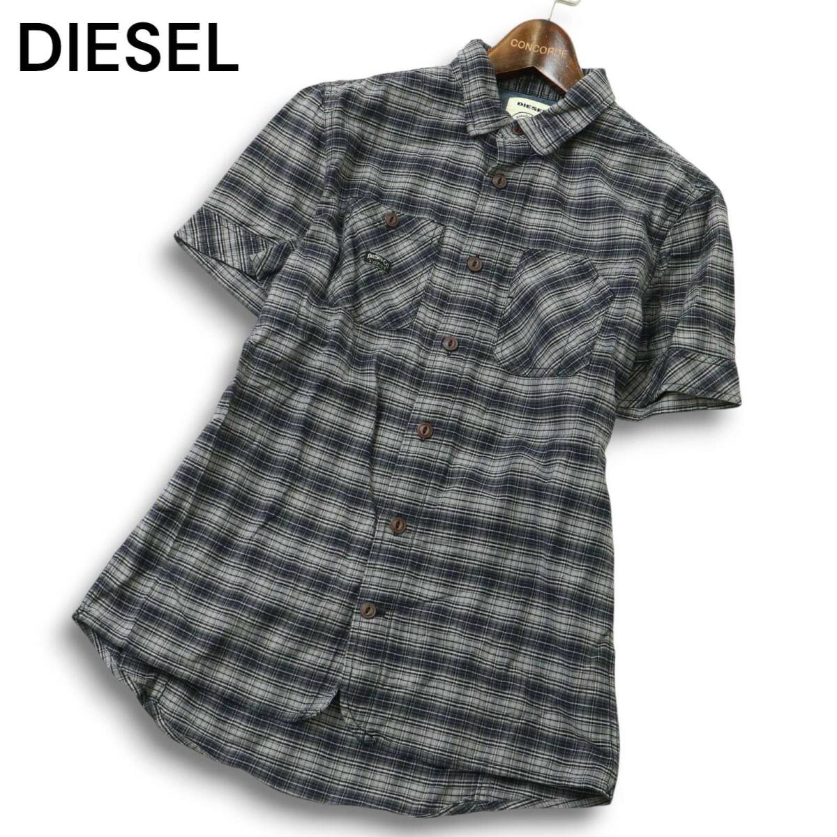DIESEL ディーゼル 春夏 インド綿★ 半袖 ボタンダウン チェック ワーク シャツ Sz.S メンズ拍卖