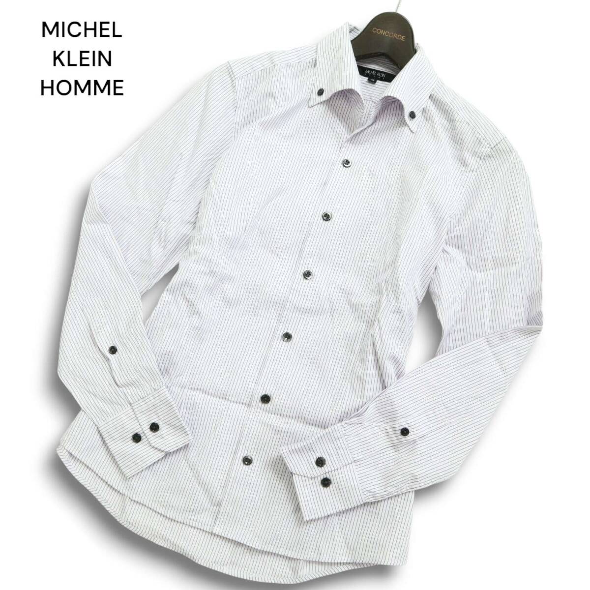 MICHEL KLEIN HOMME ミッシェルクラン オム 通年★ 長袖 ストライプ ボタンダウン ドレス シャツ Sz.46 メンズ拍卖