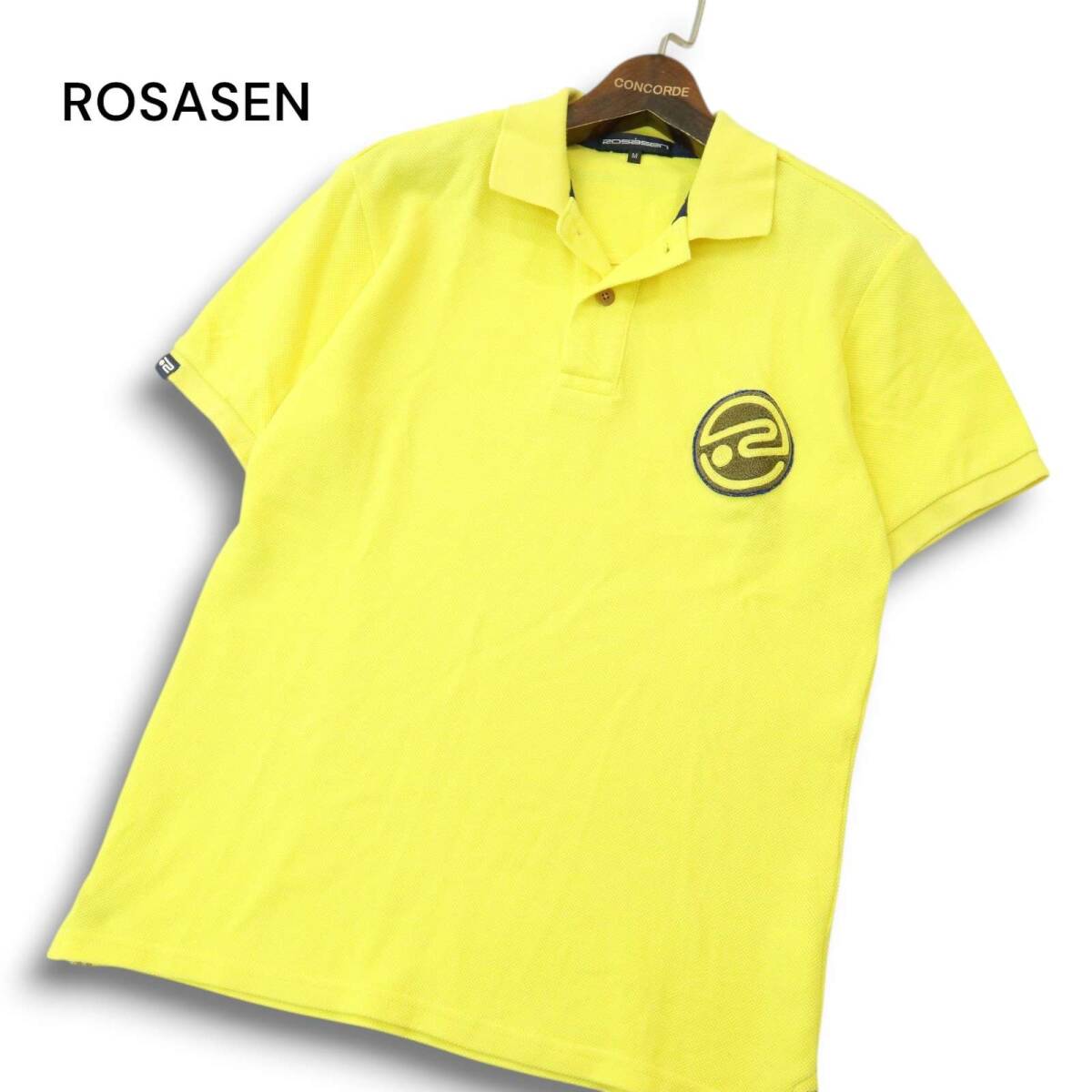 ROSASEN ロサーセン ゴルフ 春夏 ロゴ刺繍 ワッペン★ 半袖 鹿の子 ポロシャツ Sz.M メンズ 黄色拍卖