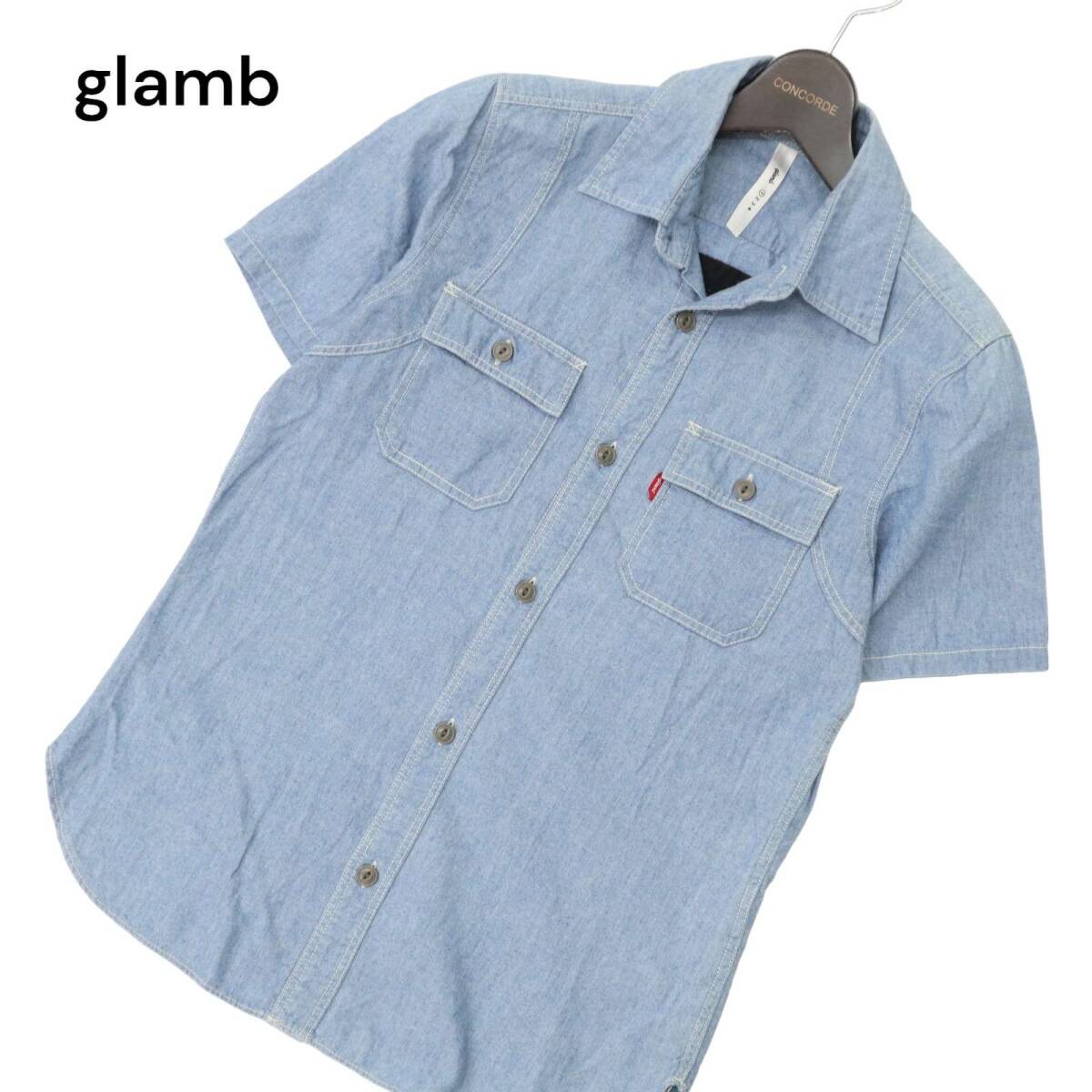 glamb グラム 春夏 半袖 シャンブレー★ ワーク CPO シャツ Sz.1 メンズ 日本製拍卖