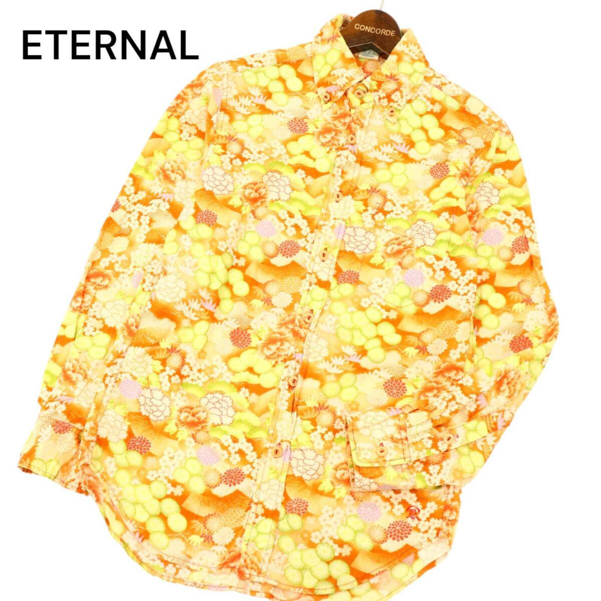 ETERNAL 備中倉敷工房 倉 エターナル 通年 長袖 【和柄★総柄】 ボタンダウン シャツ Sz.S メンズ 日本製拍卖