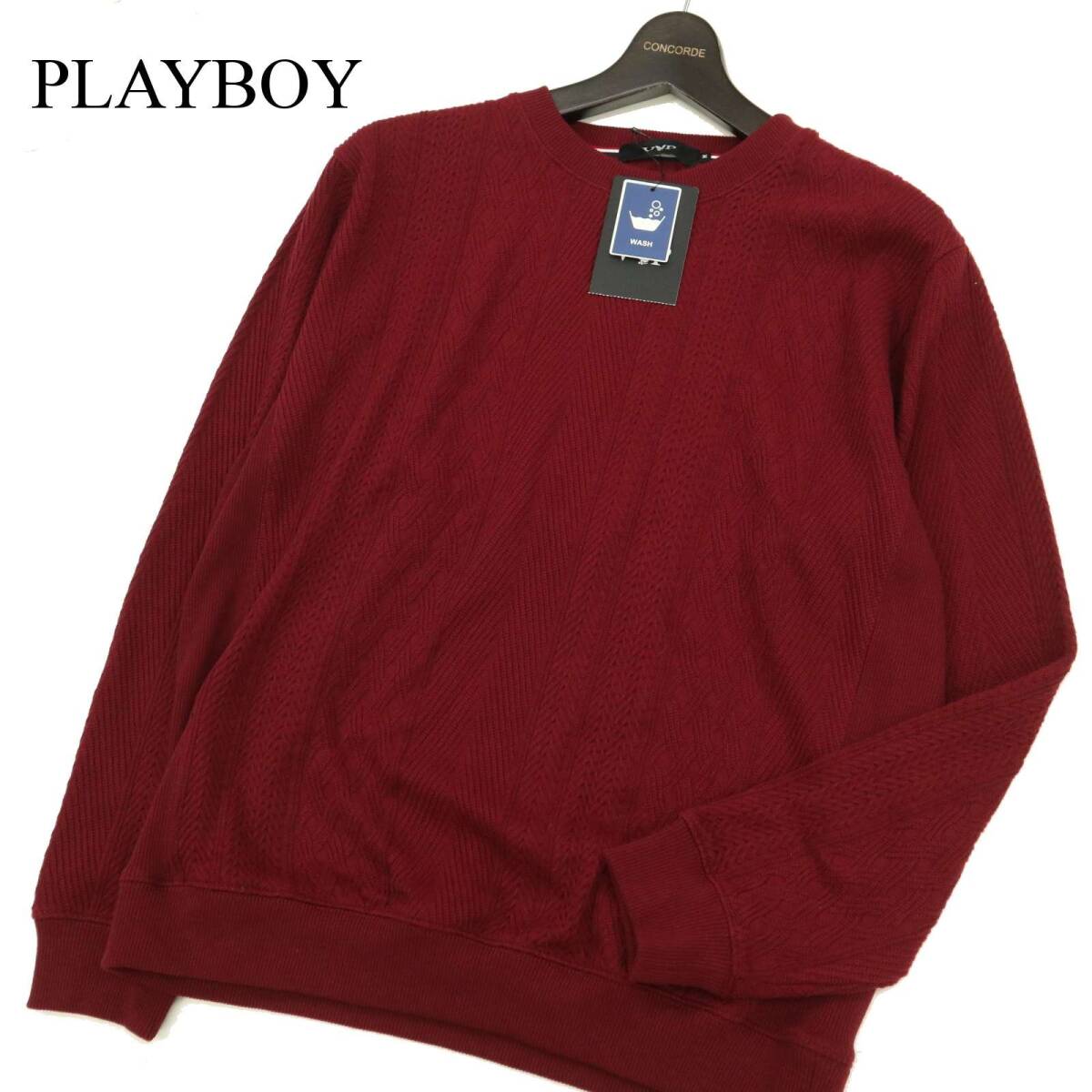 【新品 未使用】 VP PLAYBOY プレイボーイ 通年 クルーネック ウォッシャブル★ ニット トレーナー Sz.M メンズ拍卖