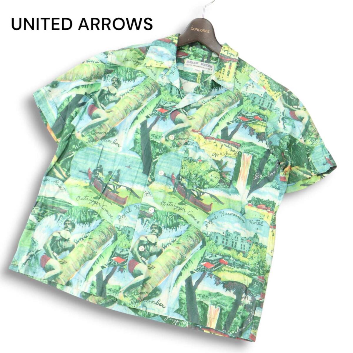 TUBE × UNITED ARROWS チューブ × ユナイテッドアローズ 春夏 トロピカル風景 総柄★ 半袖 アロハ シャツ Sz.S メンズ拍卖