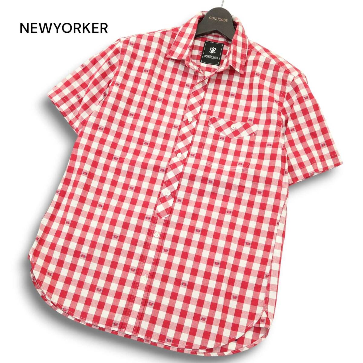美品★ NEWYORKER ニューヨーカー × ケイタマルヤマ 春夏 ユニオンジャック × ギンガムチェック 半袖 シャツ Sz.M メンズ拍卖