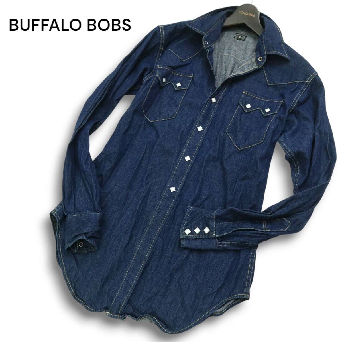 BUFFALO BOBS バッファローボブス 通年 インディゴ★ 長袖 ウエスタン デニム シャツ Sz.L メンズ拍卖