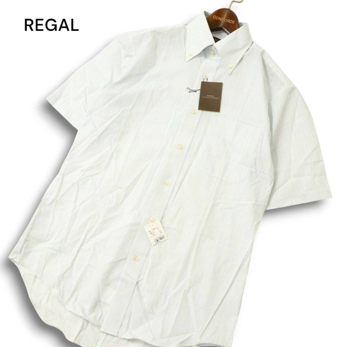 【新品 未使用】 REGAL リーガル 春夏★ 半袖 ボタンダウン ピン ストライプ シャツ Sz.38 メンズ拍卖