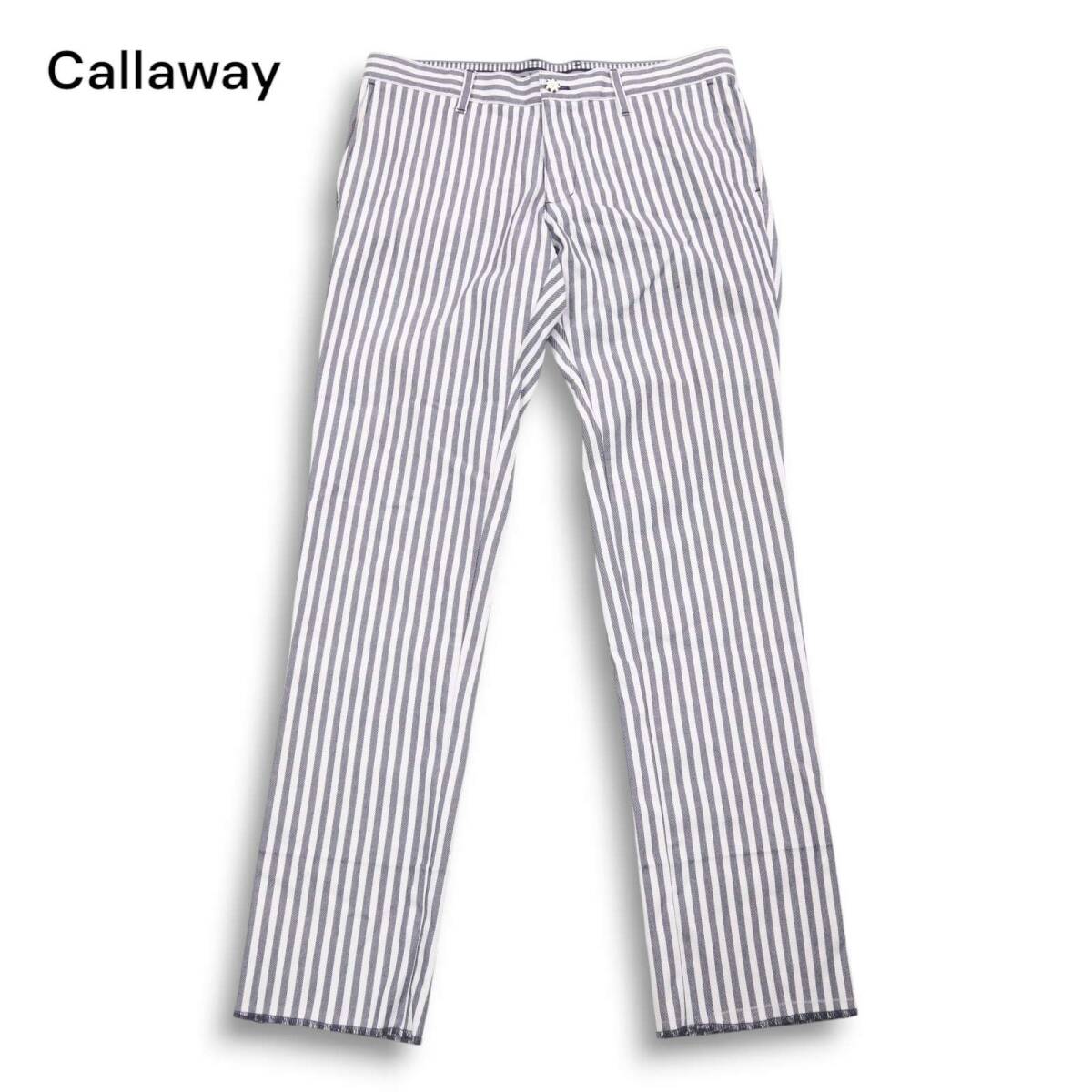 Callaway キャロウェイ ゴルフ 通年 ストレッチ★ レーヨン混 ストライプ パンツ スラックス Sz.3L メンズ 大きいサイズ拍卖