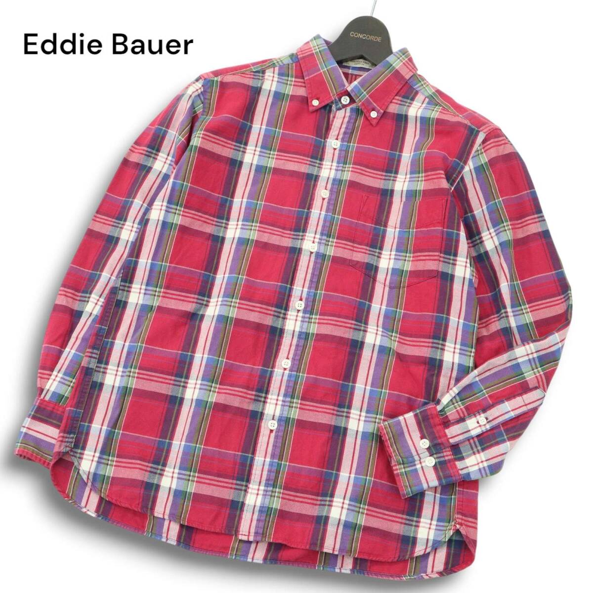 Eddie Bauer エディーバウアー 通年★ 長袖 ボタンダウン チェック シャツ Sz.S メンズ 赤 アウトドア拍卖