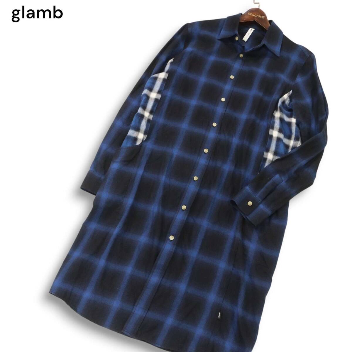 glamb グラム 【Sullivan long SH】通年 オンブレー チェック★ 長袖 サリバン ロング シャツ Sz.2 メンズ 日本製 青拍卖