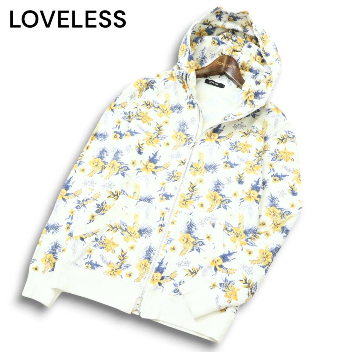 LOVELESS ラブレス 通年 花柄 フラワー総柄★ ストレッチ スウェット ジップ フーディー パーカー Sz.M メンズ拍卖