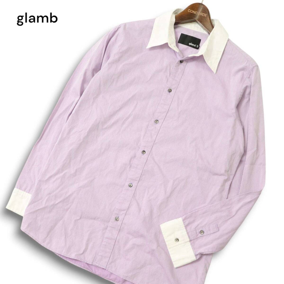 glamb グラム 通年★ 長袖 ストライプ クレリック シャツ Sz.3 メンズ 日本製拍卖