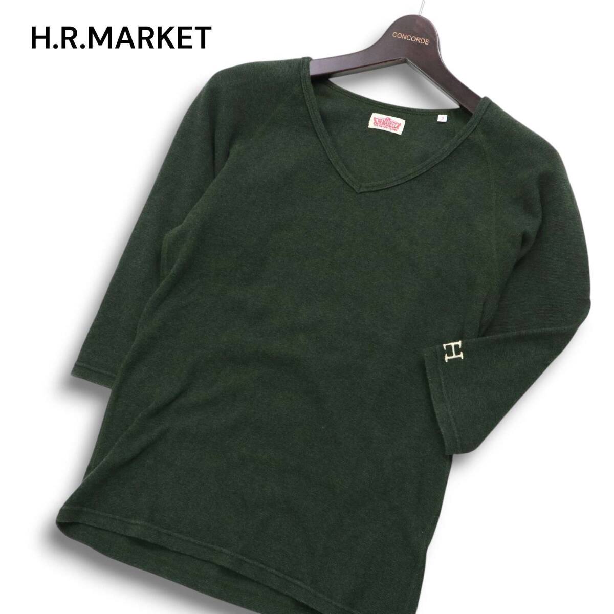 H.R.MARKET ハリウッドランチマーケット 春夏★ H刺繍★ 7分袖 ストレッチ フライス カットソー Tシャツ Sz.2 メンズ 日本製拍卖