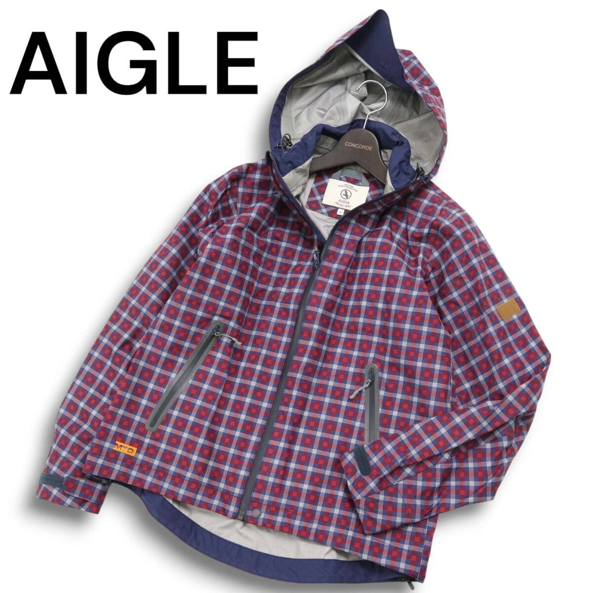 AIGLE エーグル ロゴ★ ジップ チェック ウィンドブレーカー マウンテン パーカー ジャケット Sz.S メンズ アウトドア拍卖