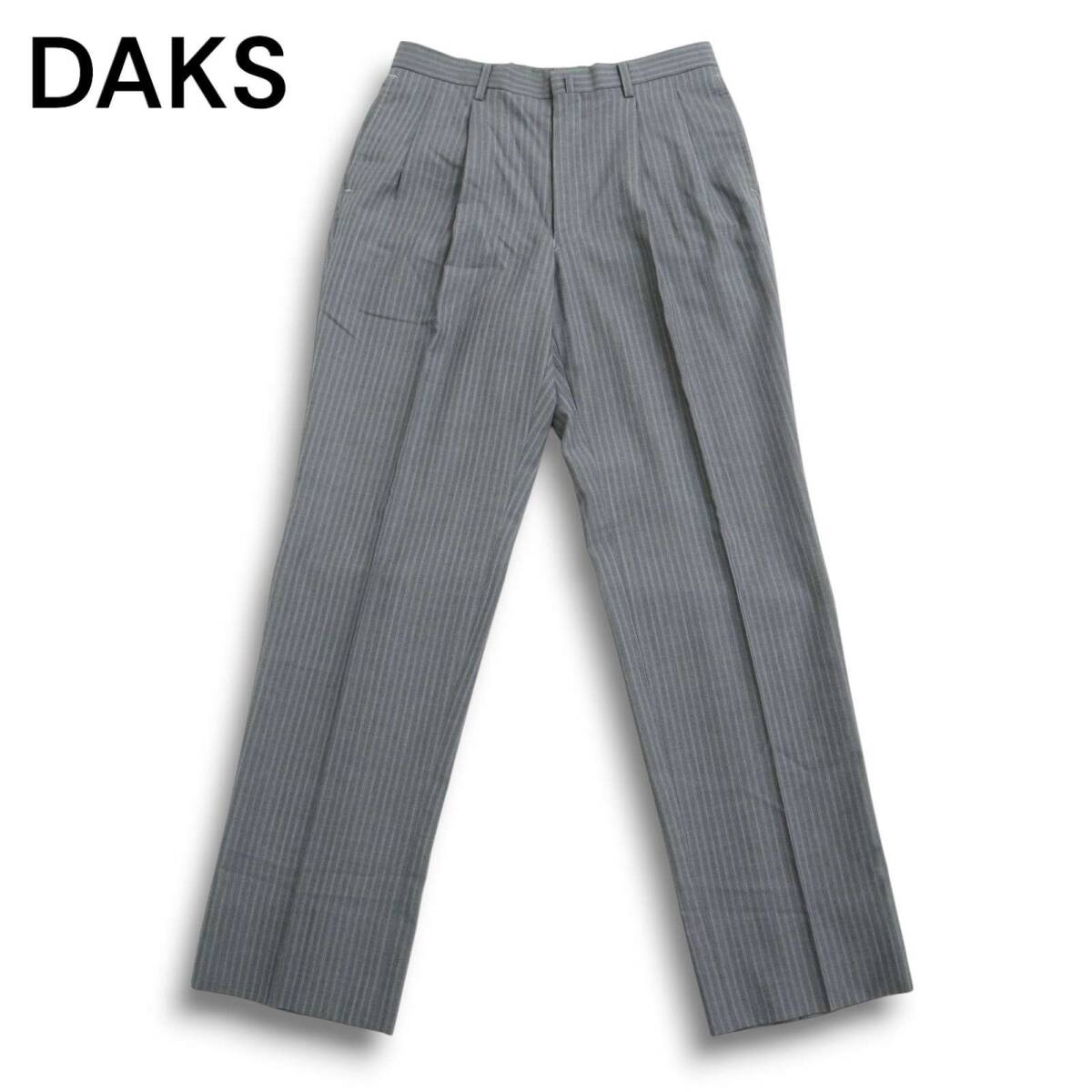 DAKS ダックス 春夏 ウール★ ストライプ スラックス パンツ Sz.A6 メンズ 灰 グレー 日本製拍卖