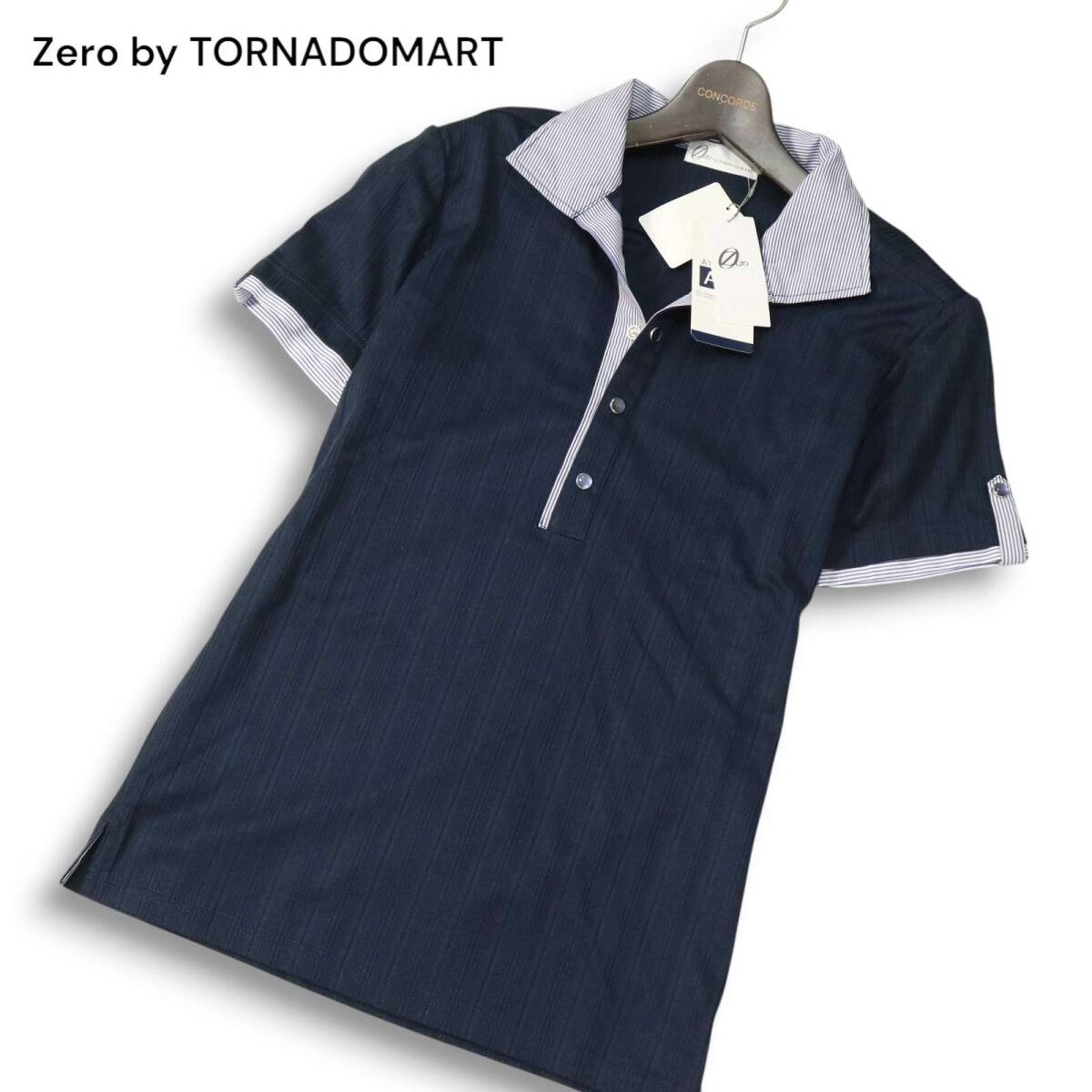 【新品】 Zero by TORNADOMART トルネードマート レイヤード風★ 半袖 イタリアンカラー リブ ポロシャツ Sz.M メンズ 紺拍卖