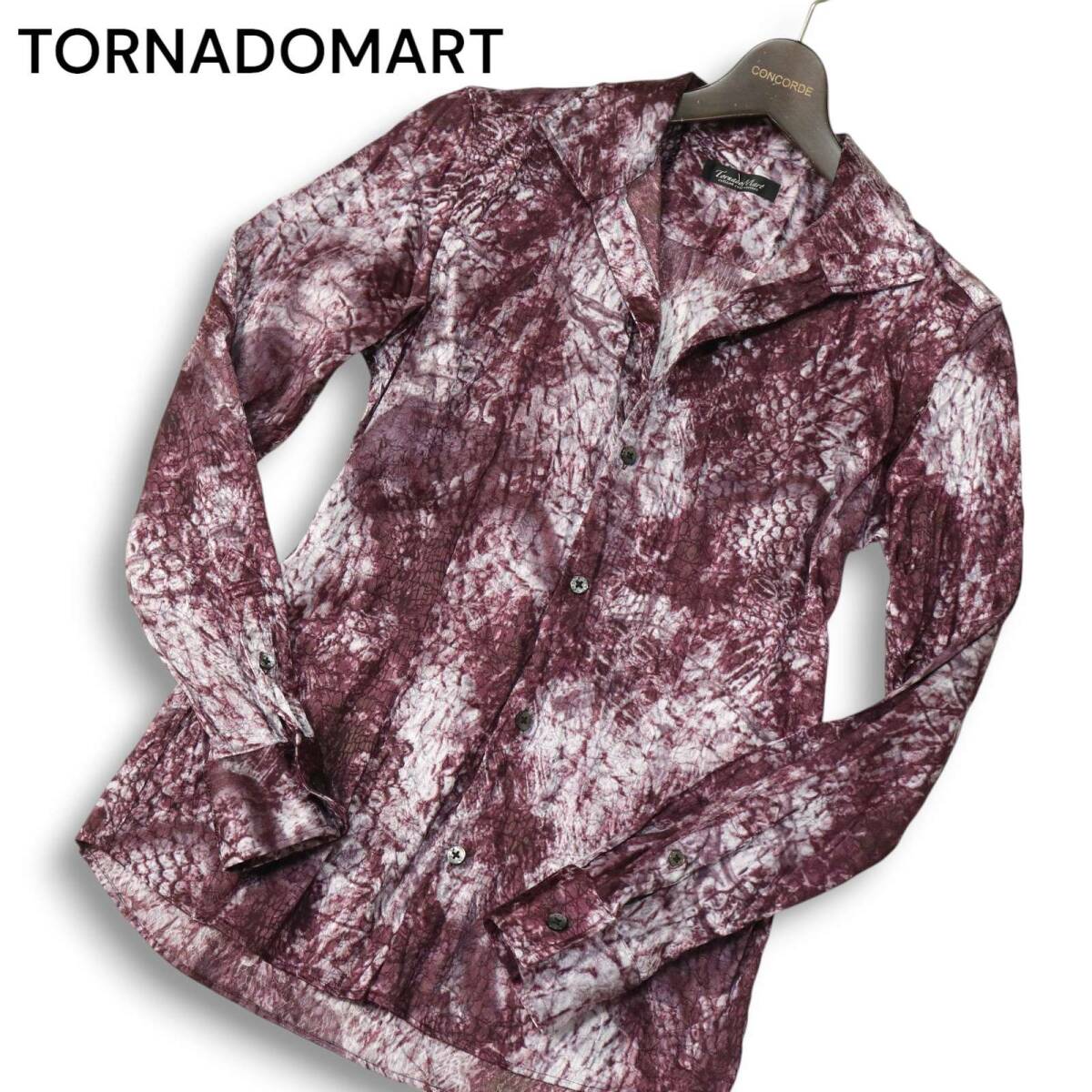 TORNADOMART トルネードマート 通年 クロコ総柄★ シワ加工 長袖 ワッシャー シャツ Sz.M メンズ 日本製拍卖