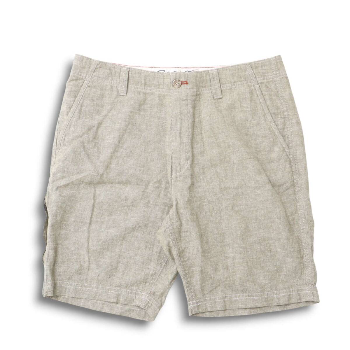 新品★ 未使用 Eddie Bauer エディーバウアー ララビー 麻 リネン混 ハーフ ショート パンツ Sz.35 メンズ 灰 大きいサイズ拍卖