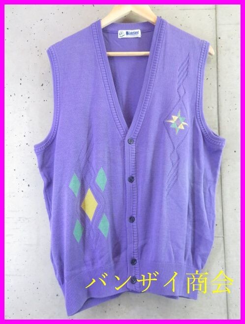 8170s16◆オンワード樫山◆Lakeland レイクランド アーガイル コットンニットベスト LL/セーター/ゴルフジャケット/ポロシャツカーディガン拍卖