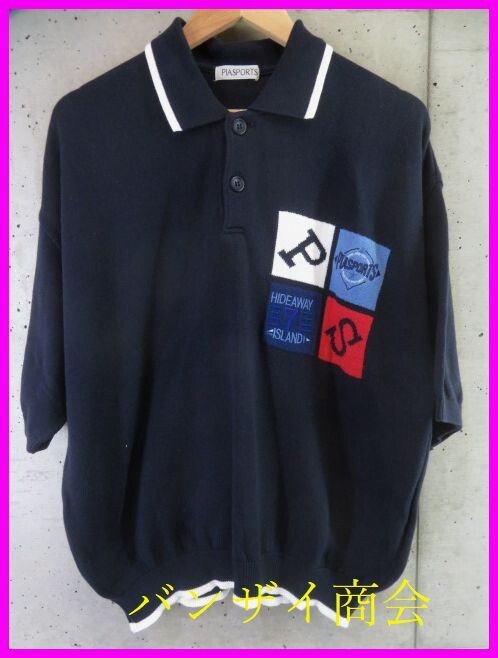 0370s8◆良品です◆日本製◆PIASPORTS ピアスポーツ 襟付きポロ 半袖コットンニットセーター 4/ジャケット/パンツ/ポロシャツ/カーディガン拍卖