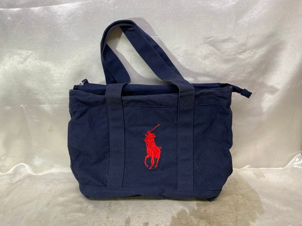 POLO RALPH LAUREN ポロラルフローレン ビッグポニー キャンバス 内側ストライプ トートバッグ カラー:ネイビー ハンドバッグ拍卖