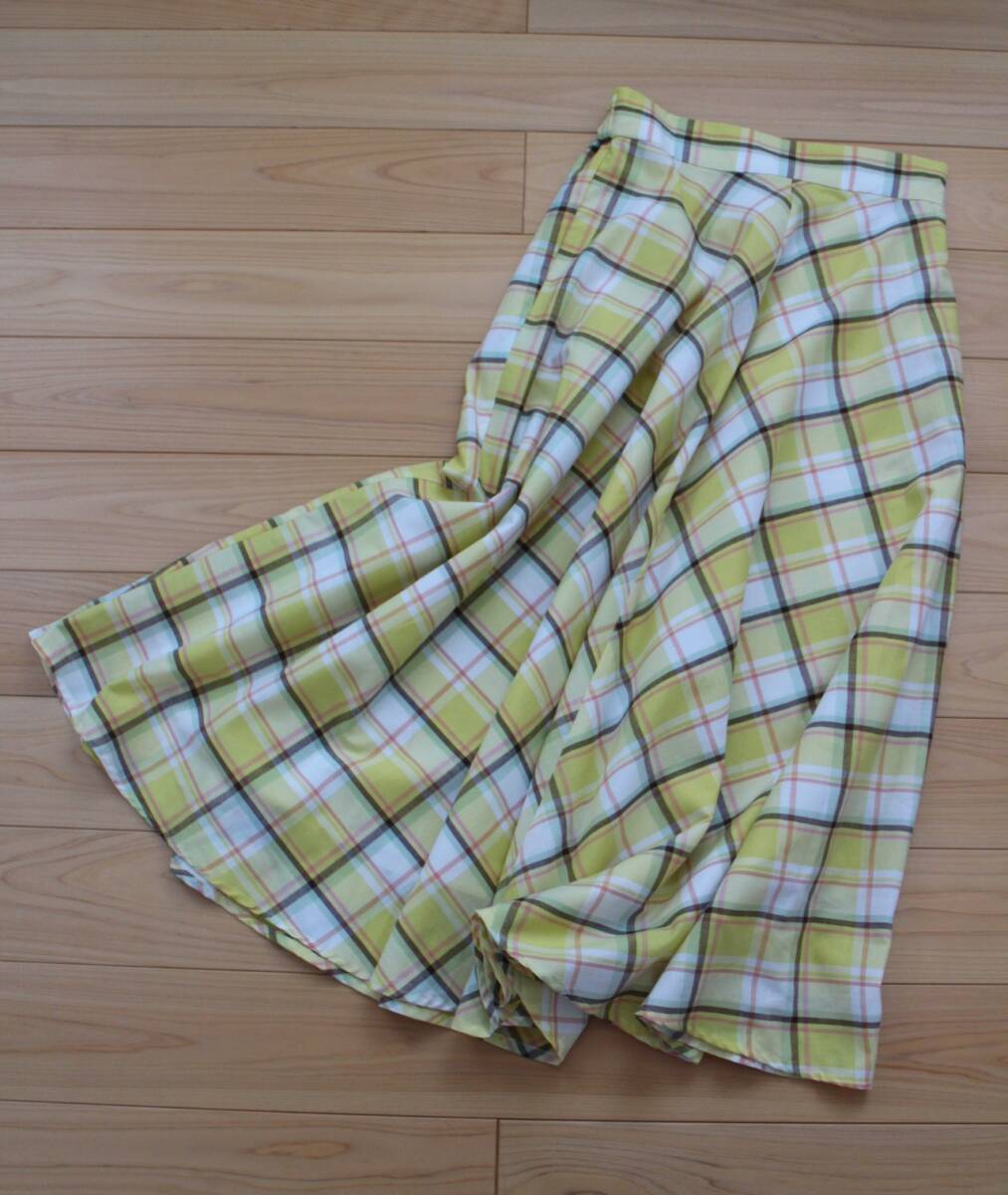 【素敵コスパ♪】*ROPE' PICNIC ロペピクニック*品ある装い今旬夏色チェックふんわりドレープフレアスカート38 イエロー ジュン フェリシモ拍卖