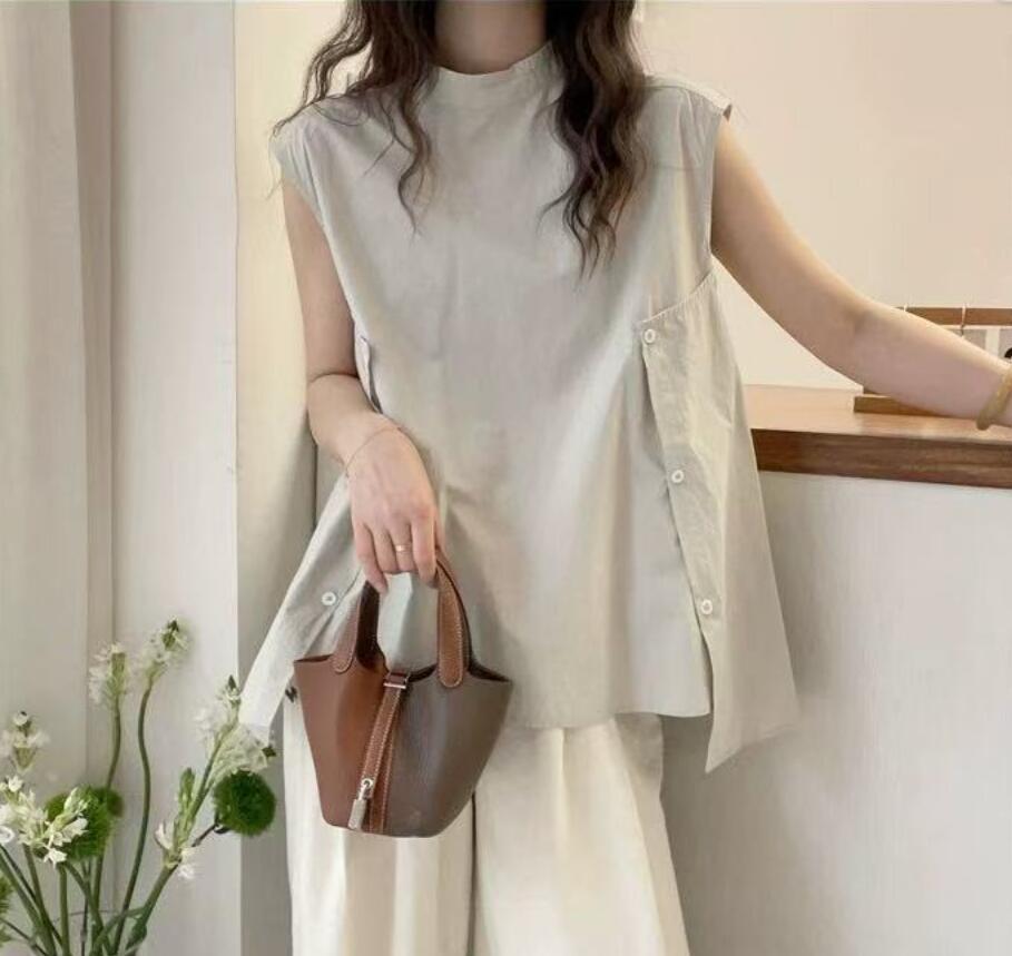 同梱1万円送料無料■ カジュアル 大人 ノースリーブ シャツ ブラウス 上品 大人 きれいめ シンプル 通勤 ゆったり 大きいサイズ 袖なし■杏拍卖