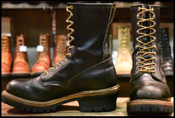 【9D 良品 PT83 92年06月刻印】レッドウィング 2218 ロガー 黒 ブラッククローム スチールトゥ ロング ブーツ redwing HOPESMORE拍卖