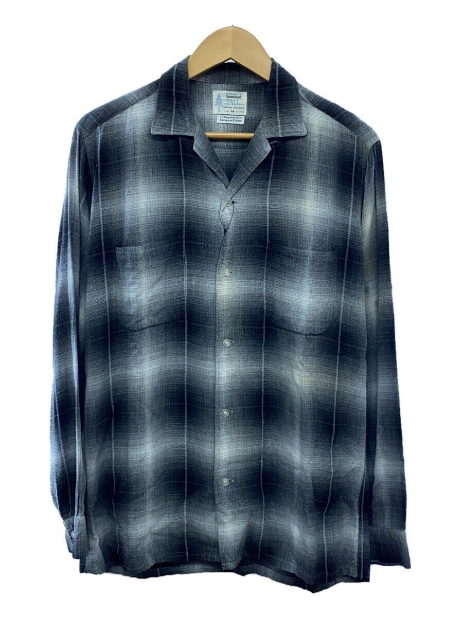 TOWN CRAFT◆60s/FOR TALL MEN/オープンカラーシャツ/M/レーヨン/ブラック×ホワイト/オンブレチェック拍卖