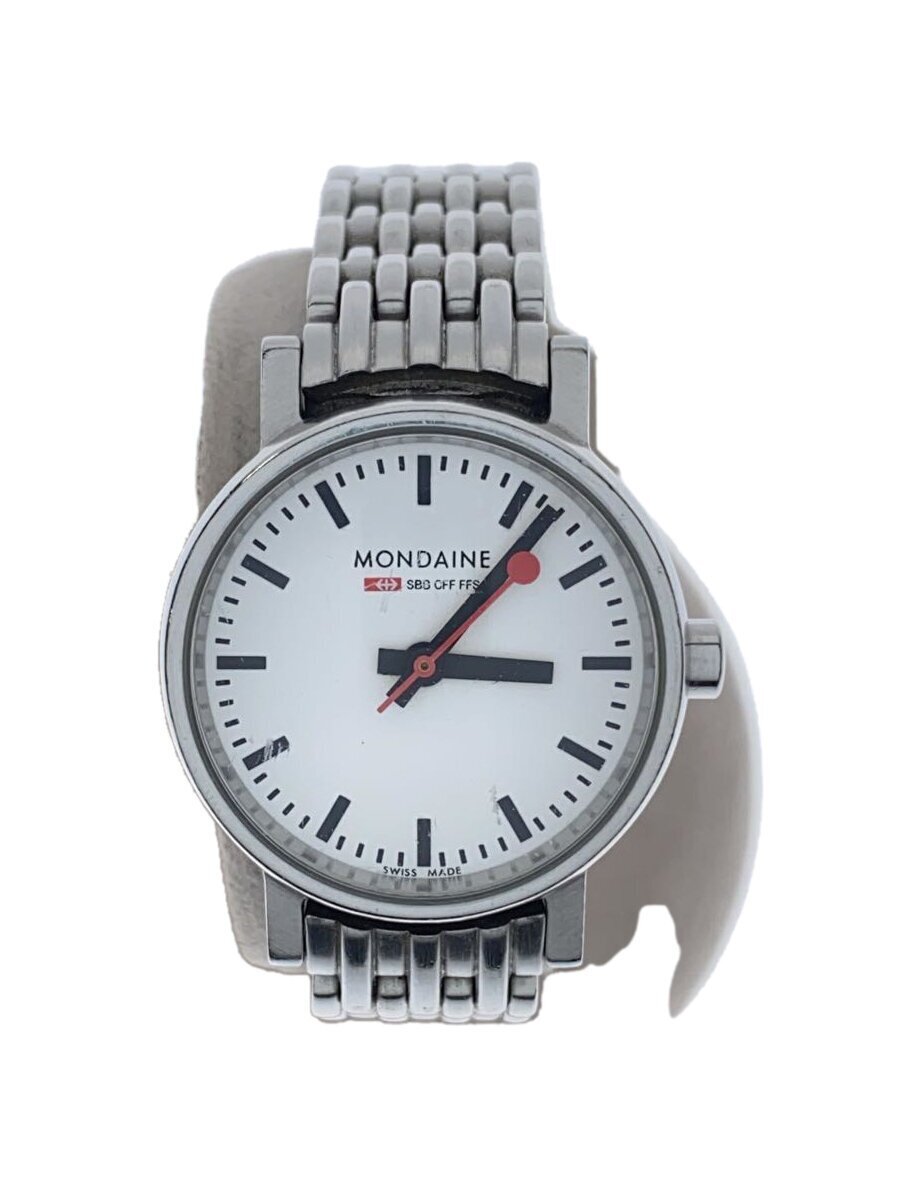 MONDAINE◆クォーツ腕時計/アナログ/ステンレス/WHT/SLV/電池切れ拍卖