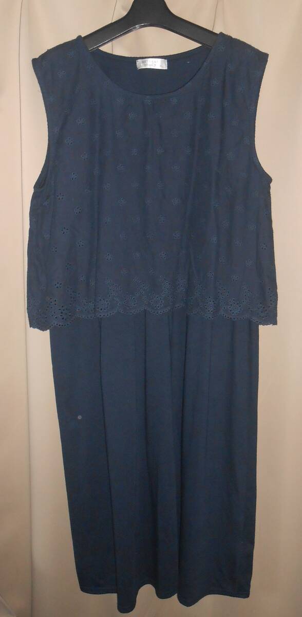 MESSEAGE BOARD 紺3L・ワンピース 身頃2重デザイン<綿レース>拍卖