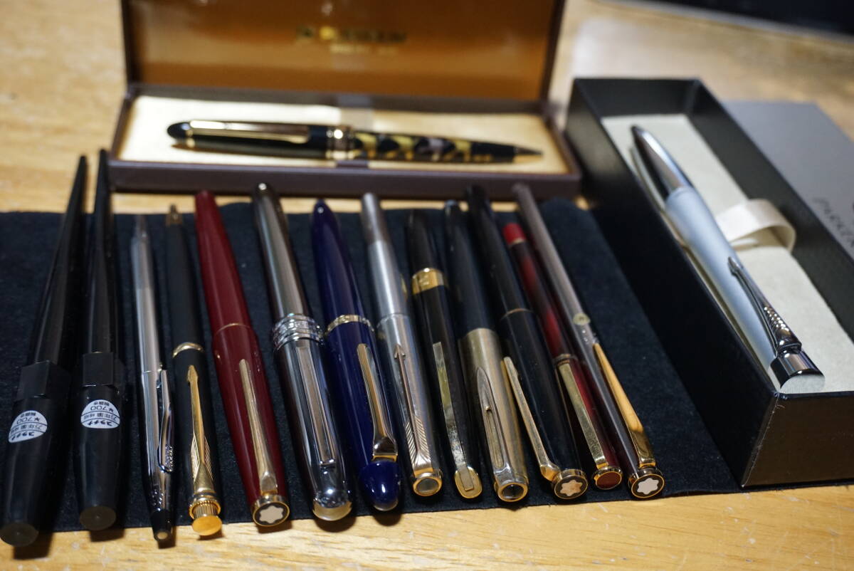 ”K14.MONTBLANC.プラチナ.Sailor.PARKER.CROSS.万年筆.ボールペン”15本拍卖