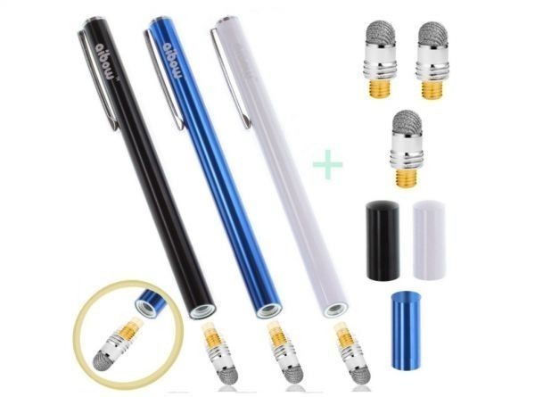 タッチペン スマートフォン タブレット スタイラスペン iPad iPhone Android 3本+ペン先3個 6mm E044 ブルー+ブラック+ホワイト拍卖