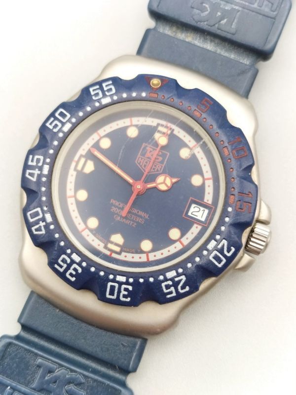 U959 1円~ 不動品※難あり タグホイヤー TAG HEUER プロフェッショナル 200M クオーツ デイト 腕時計 レディース 青ブルー拍卖