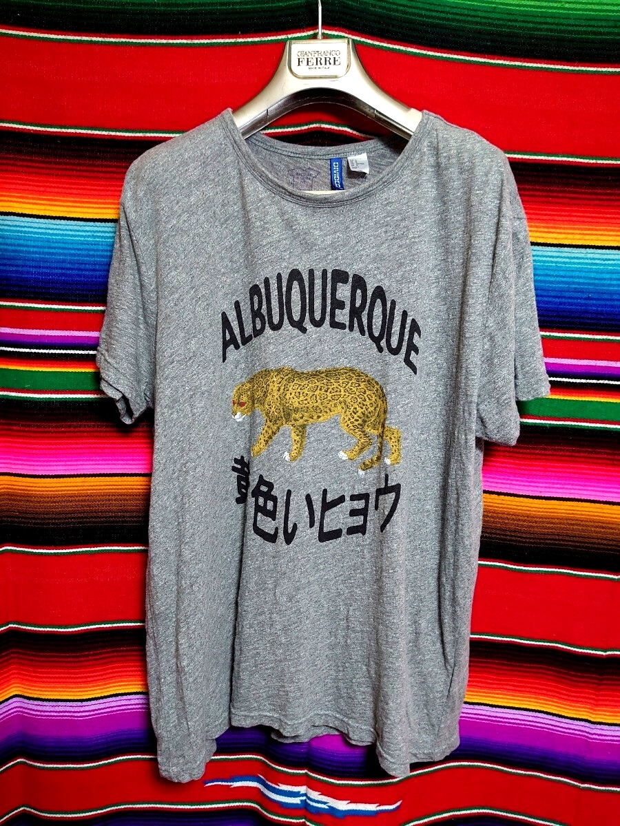 H&M エイチアンドエム Albuquerque 黄色いヒョウ プリントTシャツ Мサイズ グレー イエロー MEXICO アルバカーキ拍卖