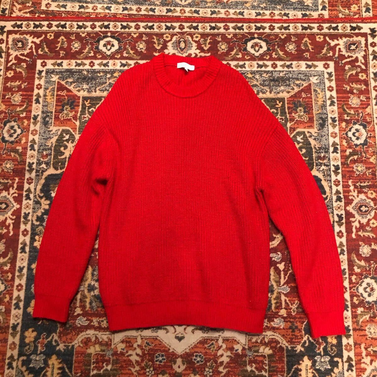 United Arrows セーター ニット 長袖 クルーネック アクリル プルオーバー リブ編み 赤 無地 秋物 カーディガン シンプル 古着 M 拍卖