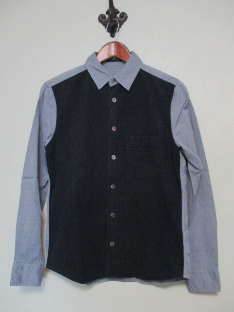 TOMORROWLAND トゥモローランド 紺グレー長袖シャツ(USED)72425②si拍卖