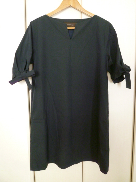 Jewel changes/ユナイテッドアローズ◇紺袖リボンスキッパーワンピースネイビー膝丈フォーマル結婚式パーティー◇OP81拍卖