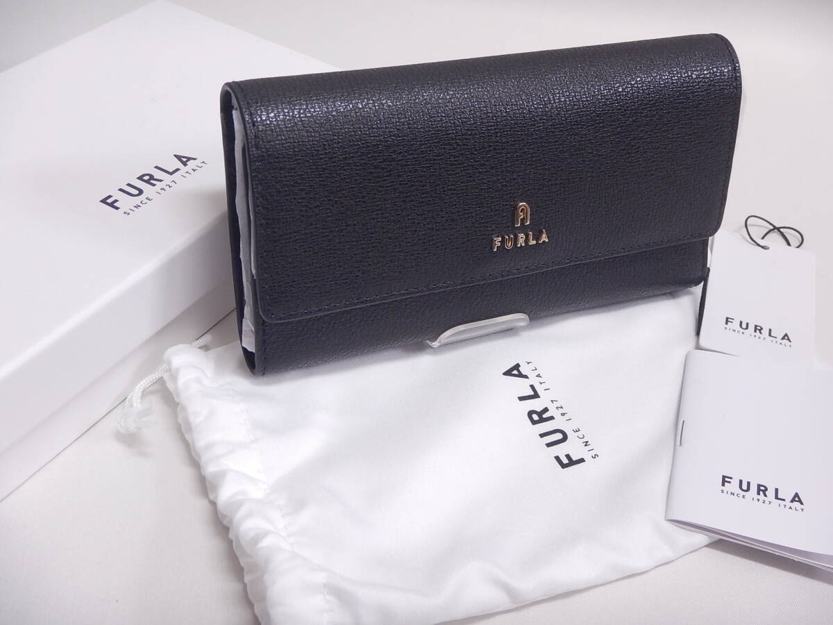 新品未使用■FURLA フルラ レザー 三つ折り 長財布 ウォレット 小銭入れ 札入れ レディース ブラック■拍卖